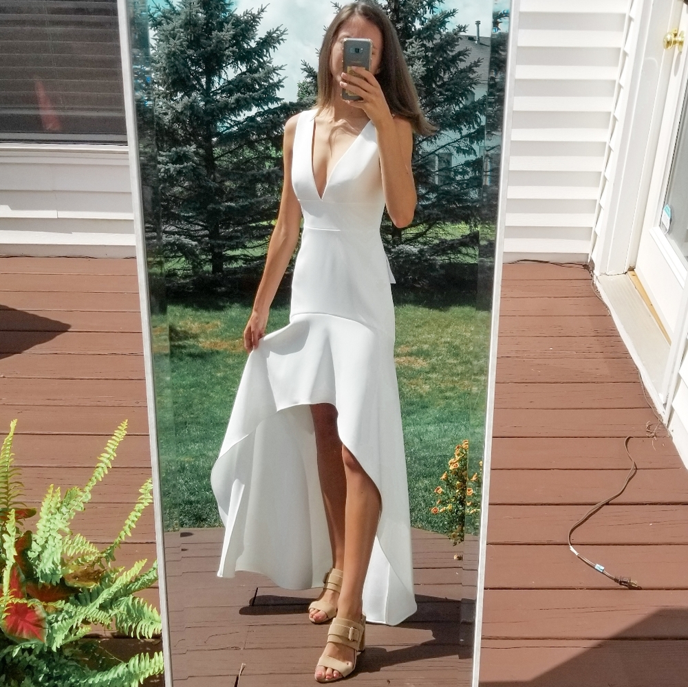 BCBG white gown eve high low gown